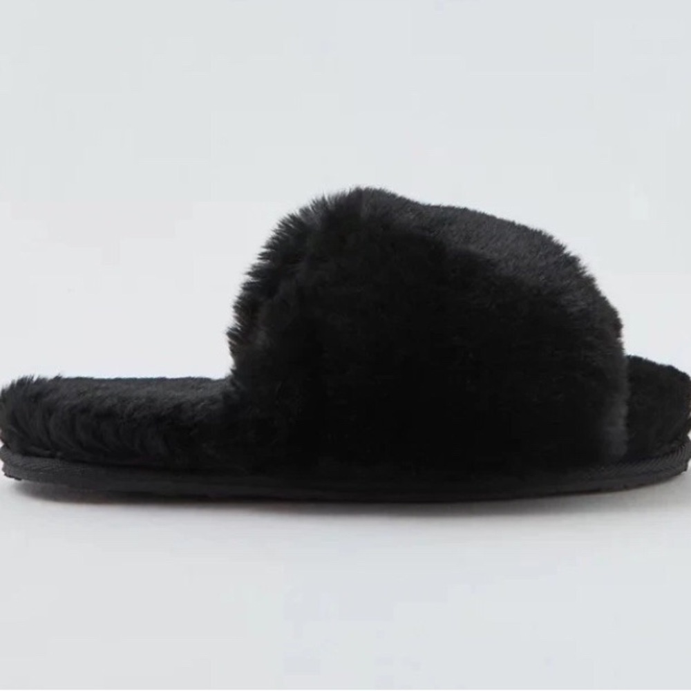 aerie Black Faux Fur Slide Slippers - Picture 2 of 6